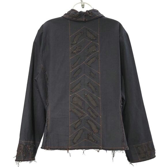 Linda Lundstrom Distressed Jacket Button Front Raw Hem Black Womens Plus Size 18 - Picture 2 of 8